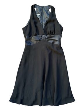 Jones Wear Black Sleeveless V-Neck Midi Dress with Satin Waist Back Zip Size 12